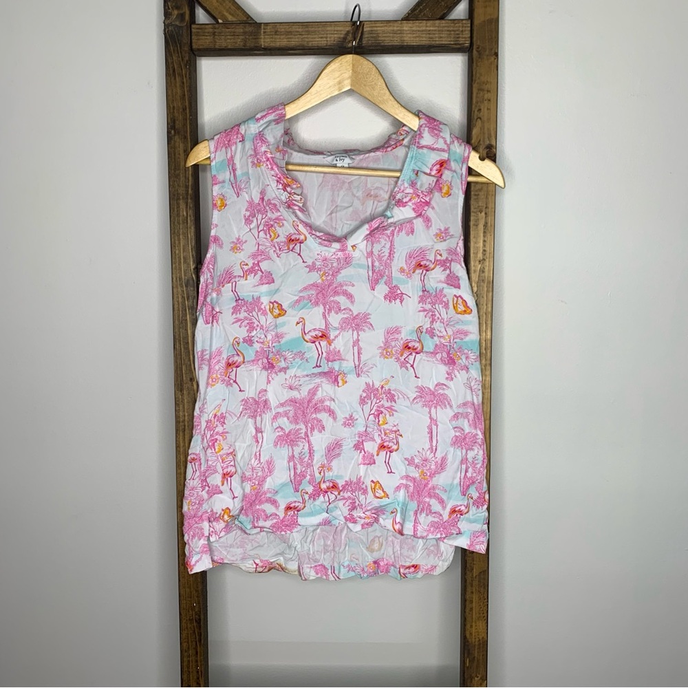 Crown & Ivy Flamingo Print Sleeveless Top